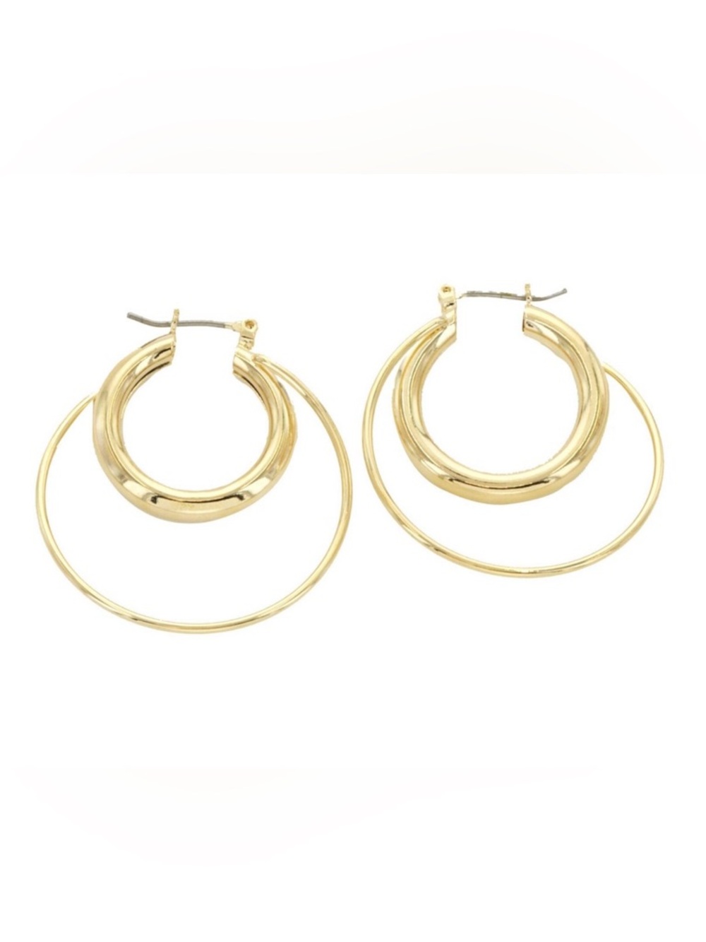 Panacea Cache Polished Gold Double-Hoop Layered Earrings